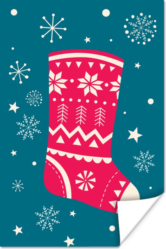 Illustration d'un poster chaussette de Noël papier 40x60 cm - Tirage photo  sur Poster... | bol.com