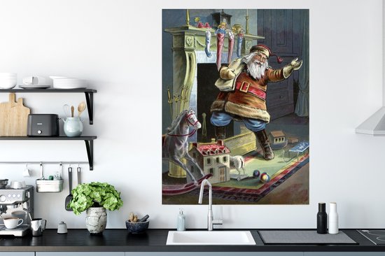 Affiche Vintage Père Noël à la Cheminée - 90x120 cm
