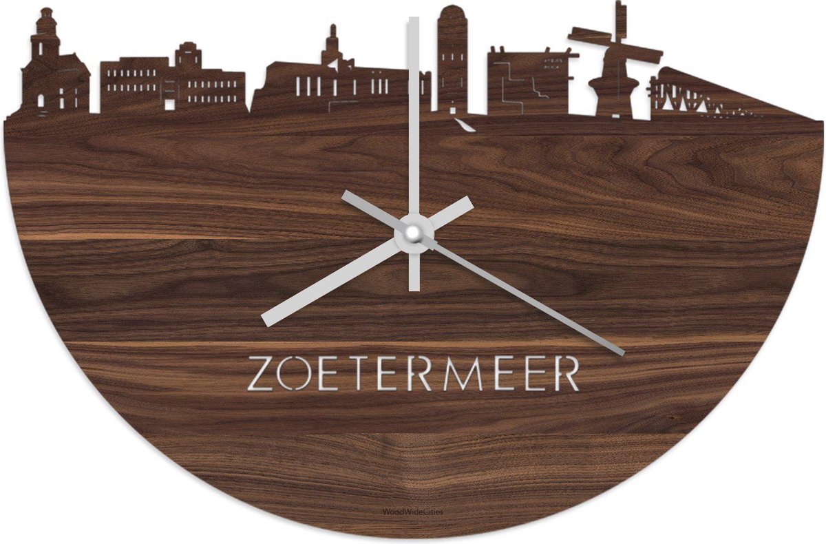 Skyline Klok Zoetermeer Notenhout - Ø 40 cm - Stil uurwerk - Wanddecoratie - Meer steden beschikbaar - Woonkamer idee - Woondecoratie - City Art - Steden kunst - Cadeau voor hem - Cadeau voor haar - Jubileum - Trouwerij - Housewarming -