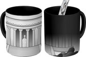 Magische Mok - Foto op Warmte Mok - Een cartoontekening van het Lincoln Memorial - zwart wit - 350 ML