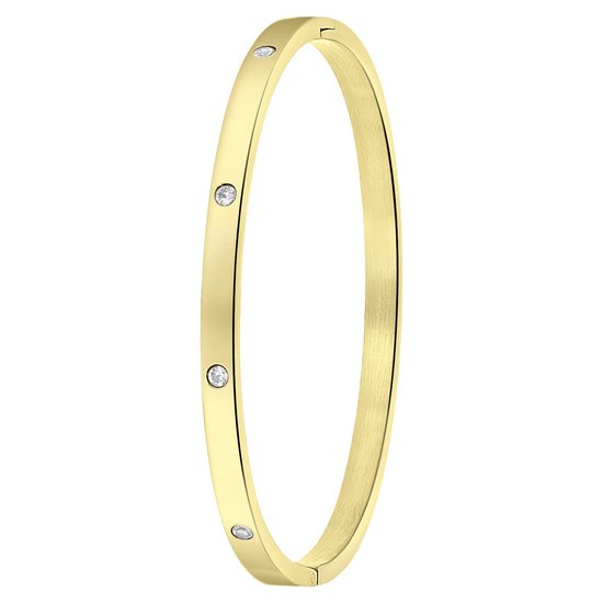 Lucardi - Dames armband bangle geboortestenen - Staal - Armband - Cadeau - Stijlvol - Goudkleurig