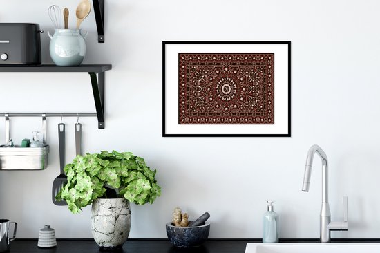 Cadre photo avec affiche - Motifs - Mandala - Tapis - Rouge - 40x30 cm - Cadre pour affiche
