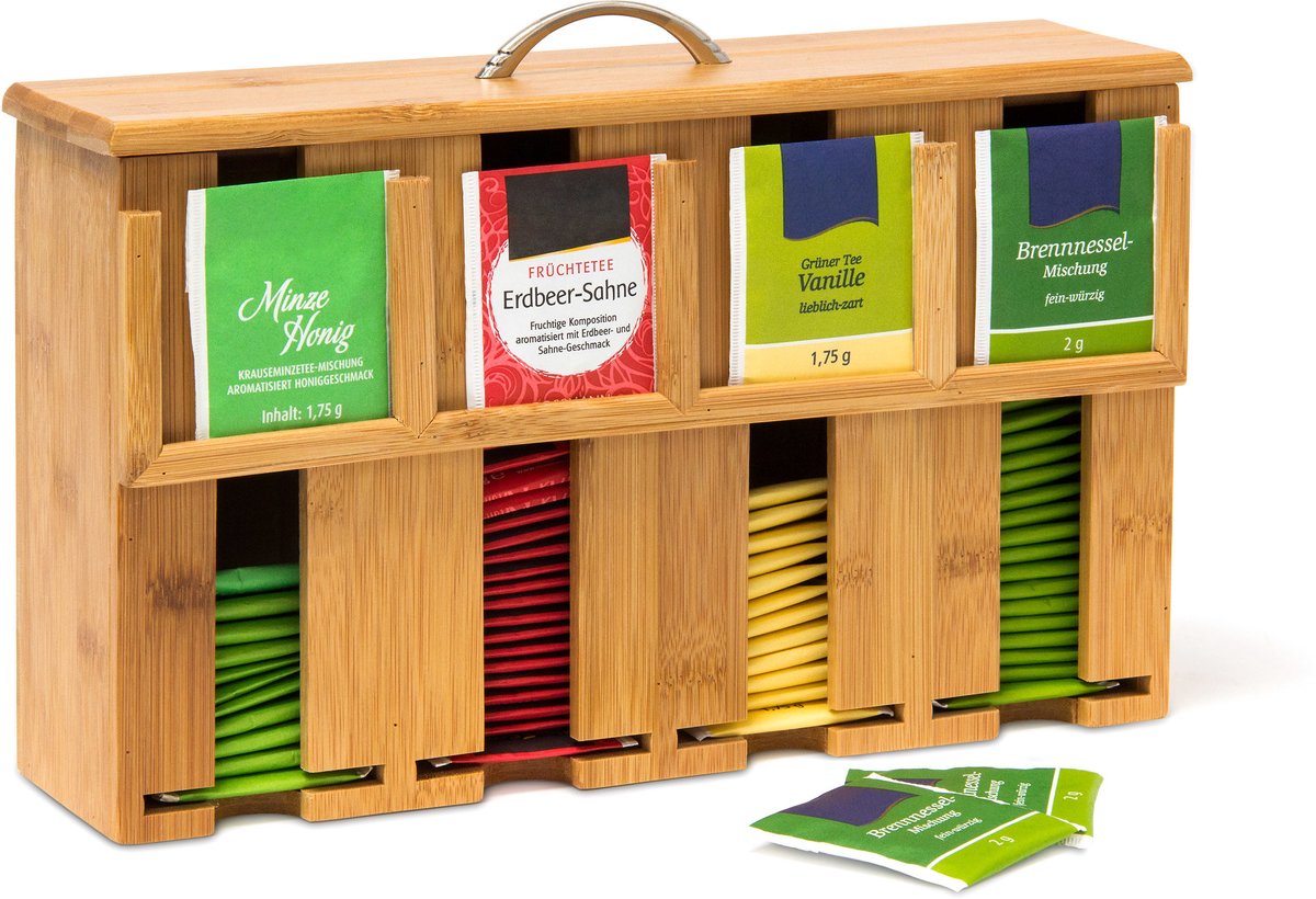 Thee organizer - 4 vaks - voor ca. 160 zakjes - bamboe