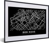 Fotolijst incl. Poster - Kaart - Den Haag - Zwart - 40x30 cm - Posterlijst