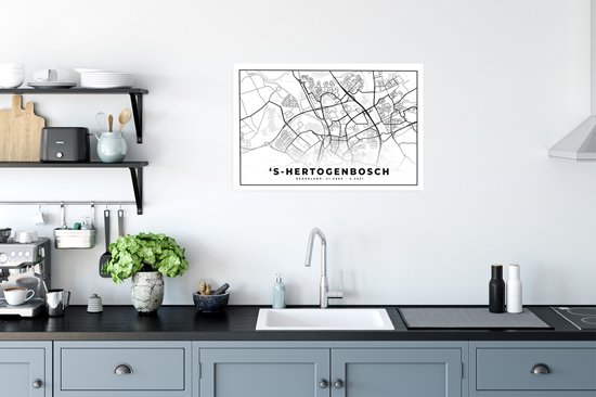 Affiche Carte - 's-Hertogenbosch - Zwart - Wit - 90x60 cm