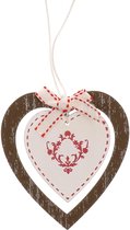 Kerstversiering houten hartje hanger bruin - 10 cm - kersthanger