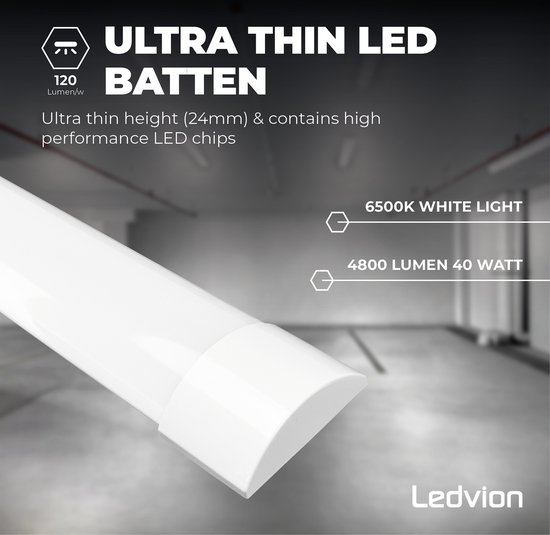Ledvion - 2X LED Batten 120cm (30W, 6500K, 4800 lumen), Geïntegreerde