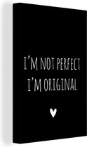 Tableau sur toile Citation anglaise Je ne suis pas parfait. Je suis original sur fond noir - 20x30 cm - Décoration murale