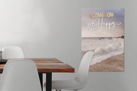 Peintures sur toile - 'Come on get happy' et un fond avec la mer - 60x90 cm - Décoration murale