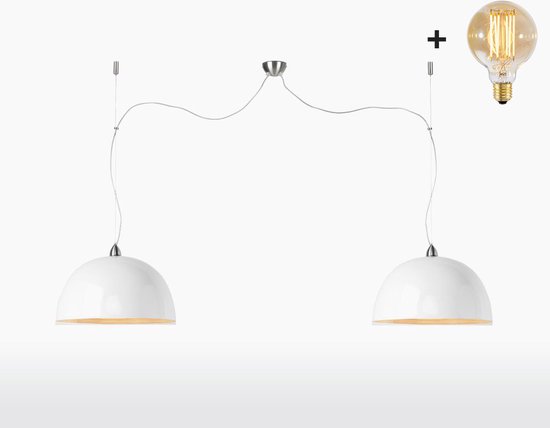Dubbele Hanglamp – HALONG – Bamboe – Wit - Met LED-lamp