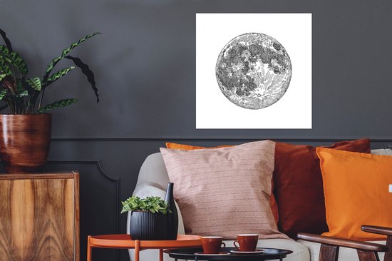 Affiche illustration noir et blanc de la lune 50x50 cm - Tirage photo sur Poster (décoration murale salon / chambre)