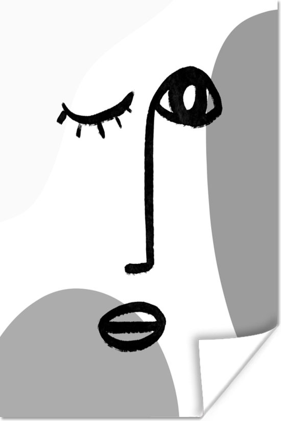 Affiche Visage - Zwart - Wit - 120x180 cm XXL