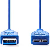 USB-Kabel - USB 3.2 Gen 1 - USB-A Male - USB Micro-B Male - 5 Gbps - Vernikkeld - 2.00 m - Rond - PVC - Blauw - Polybag