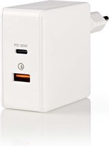 Nedis Oplader | Snellaad functie | PD3.0 30W / QC3.0 | 2x 3,0 A A | Outputs: 2 | USB-A / USB-C™ | Geen Kabel Inbegrepen | 48 W | Automatische voltage selectie