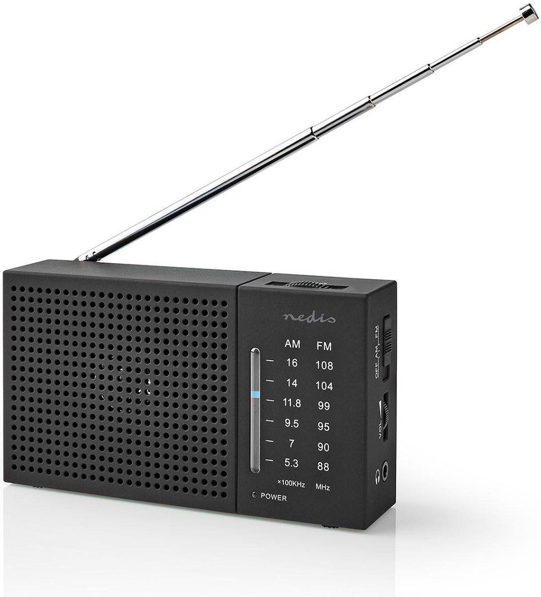 Nedis FM-Radio - Draagbaar Model - AM / FM - Batterij Gevoed - Analoog - 1.5 W - Zwart-Wit Scherm - Koptelefoonoutput - IP20 - Zwart