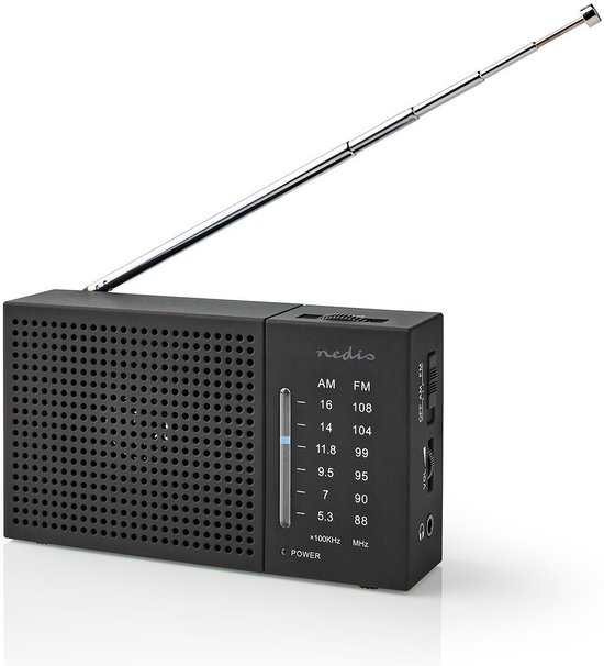 Nedis Draagbare Noodradio – Zakradio – Radio op Batterijen – Noodpakket – Geschikt als Noodradio – AM/FM – Kleine Radio – Zwart