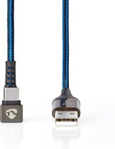 Nedis USB-Kabel - USB 2.0 - USB-A Male - USB-C Male - 480 Mbps - Verguld - 1.00 m - Rond - Gevlochten / Nylon - Blauw / Zwart - Cover Window Box