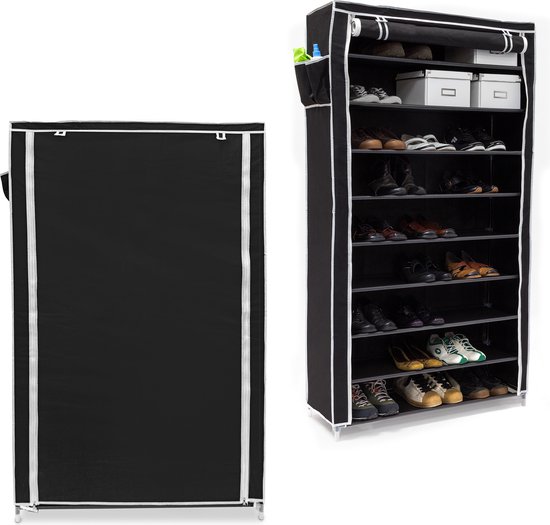 Relaxdays 2 x étagère à chaussures VALENTIN - 9 étages - armoire à poussière - armoire à chaussures - étagère - noir