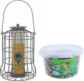 Vogel voedersilo voor kleine vogels metaal grijs 36 cm inclusief 4-seizoenen energy vogelvoer - Vogel voederstation