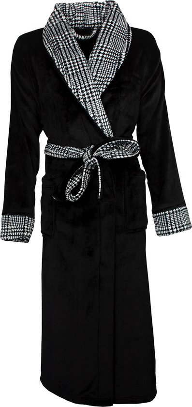 Medaillon Dames Badjas - Kamerjas - Fleece - Zwart - Maat M