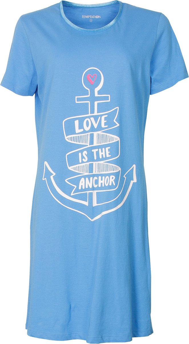 Temptation Dames Nachthemd - Bigshirt - Slaapkleed - Blauw