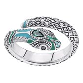 Tracelet - Zilveren bedels - Slang ring | Verstelbare ring Snake met zirkonia en emaille | 925 Sterling Zilver - Pandora Compatible - Met 925 Zilver Certificaat - Tip voor Valentij