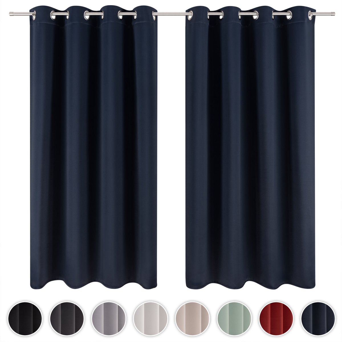 Blumtal Gordijnen - Verduisterend Gordijn Kant en Klaar - Blackout Gordijnen - 140 x 265 cm - Donker Oceaan Blauw - Set van 2