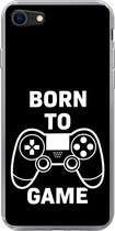 Geschikt voor iPhone 7 hoesje - Gamen - Quotes - Controller - Born to game - Zwart - Wit - Siliconen Telefoonhoesje