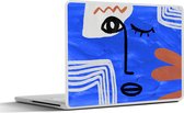Laptop sticker - 14 inch - Gezicht - Blauw - Abstract - 32x5x23x5cm - Laptopstickers - Laptop skin - Cover