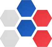 Navaris prikbord van vilt - 6 tegels zeshoekig - Vilten memobord - Inclusief punaises en zelfklevende tape - 15 x 17 cm - Blauw/Rood/Wit