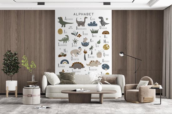 Papier peint - Papier peint photo peint Dinosaurus - Alphabet - Chambre d'enfant - Largeur 225 cm x hauteur 350 cm