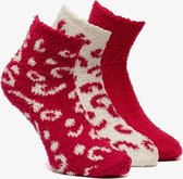 3 paar kinder huissokken met luipaardprint - Rood - Maat 27/30 - Fluffy sokken