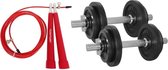 Tunturi - Fitness Set - Halterset 20 kg incl 2 Dumbbellstangen  - Springtouw Rood