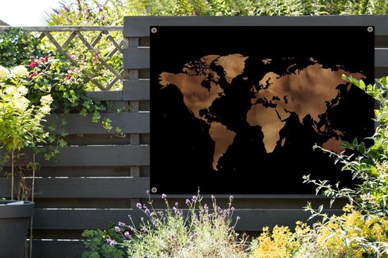 Affiche jardin - Toile jardin - Affiches jardin extérieur - Carte du Wereldkaart - Marron - Zwart - Posters de jardin cm - Jardin