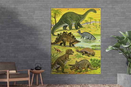 Une illustration colorée de poster de jardin dinosaures 120x160 cm - Toile de jardin / Toile d'extérieur / Peintures d'extérieur (décoration de jardin) XXL / Groot format!