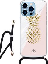 iPhone 13 Pro Max hoesje met koord - Ananas | Apple iPhone 13 Pro Max crossbody case | Zwart, Transparant | Ananas