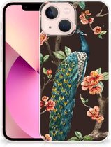 Telefoon Hoesje Geschikt voor iPhone13 mini Siliconen Back Cover Pauw met Bloemen