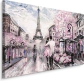 Schilderij - Geliefden in de straten van Parijs (print op canvas), 4 maten, multi-gekleurd, wanddecoratie