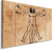 Schilderij - Vitruviusman, Leonardo da Vinci (print op canvas), beige, 4 maten, wanddecoratie