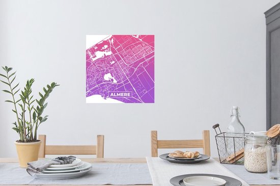 Stickers muraux - Plan de la ville - Almere - Violet - Rose - 50x50 cm - Feuille adhésive - Carte