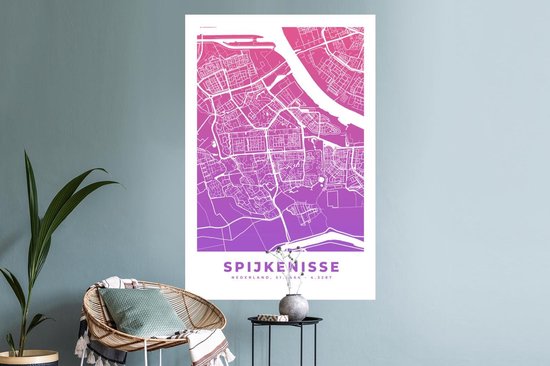 Stickers muraux - Plan de la Nederland - Spijkenisse - Pays-Bas - Violet - 80x120 cm - Feuille adhésive - Carte