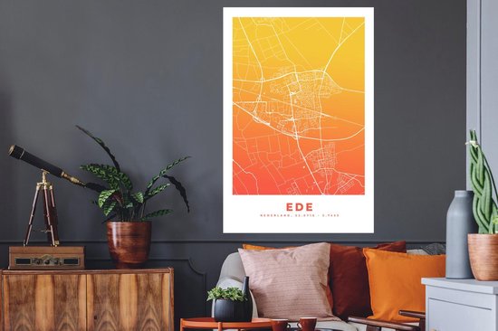 Stickers muraux - Plan de la ville - Ede - Nederland - Jaune - 80x120 cm - Feuille adhésive - Carte