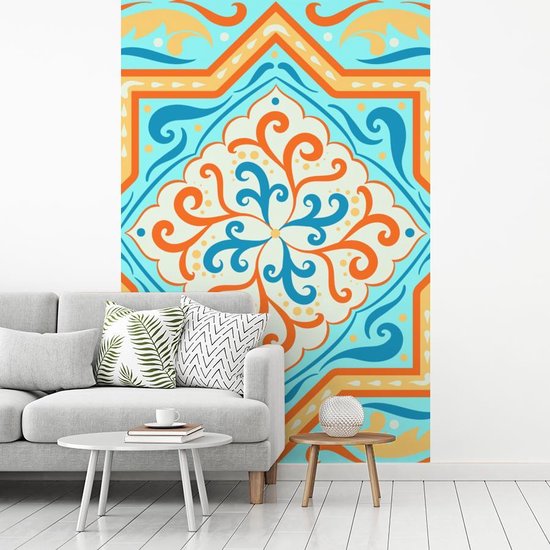 Motif carré à mesurer et friser sur fond bleu clair 225x350 cm