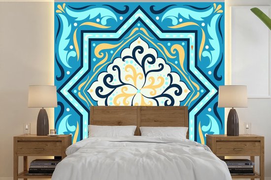 Motif carré avec une étoile et décorations sur fond bleu 260x260 cm