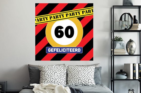 Stickers muraux - Film autocollant - Anniversaire - 60 ans - Rayures - 120x120 cm - Film adhésif - Stickers muraux muraux Chambre d'enfant - Papier peint autocollant XXL - Papier peint autocollant - Film autocollant