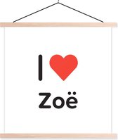 Posterhanger incl. Poster 120x120 cm - Schoolplaat - I love - Zoë - Meisje - Textielposter - Blanke latten