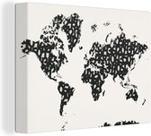 Décoration murale Carte du Wereldkaart - Chiffre - Zwart - Toile - 120x90 cm