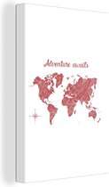 Wanddecoratie Wereldkaart - Adventure - Kompas - Canvas - 40x60 cm