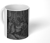 Mok - Drieluik met het Laatste Avondmaal en stichters - Schilderij van Jacob Cornelisz. van Oostsanen - zwart wit - 350 ML - Beker