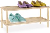 Relaxdays schoenenrek hout - 2 etages - houten opbergrek voor schoenen - open schoenenkast